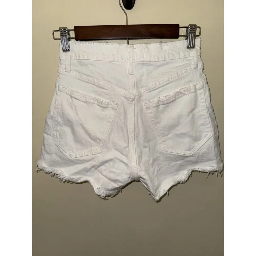 Abercrombie & Fitch Curve Love High Rise Mom Shorts White Distressed Size 25/0